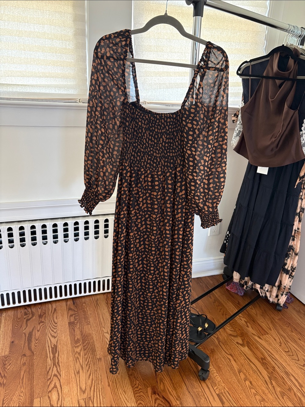 O.P.T. Women's Brown Printed Long Sleeve Square Neck Dress